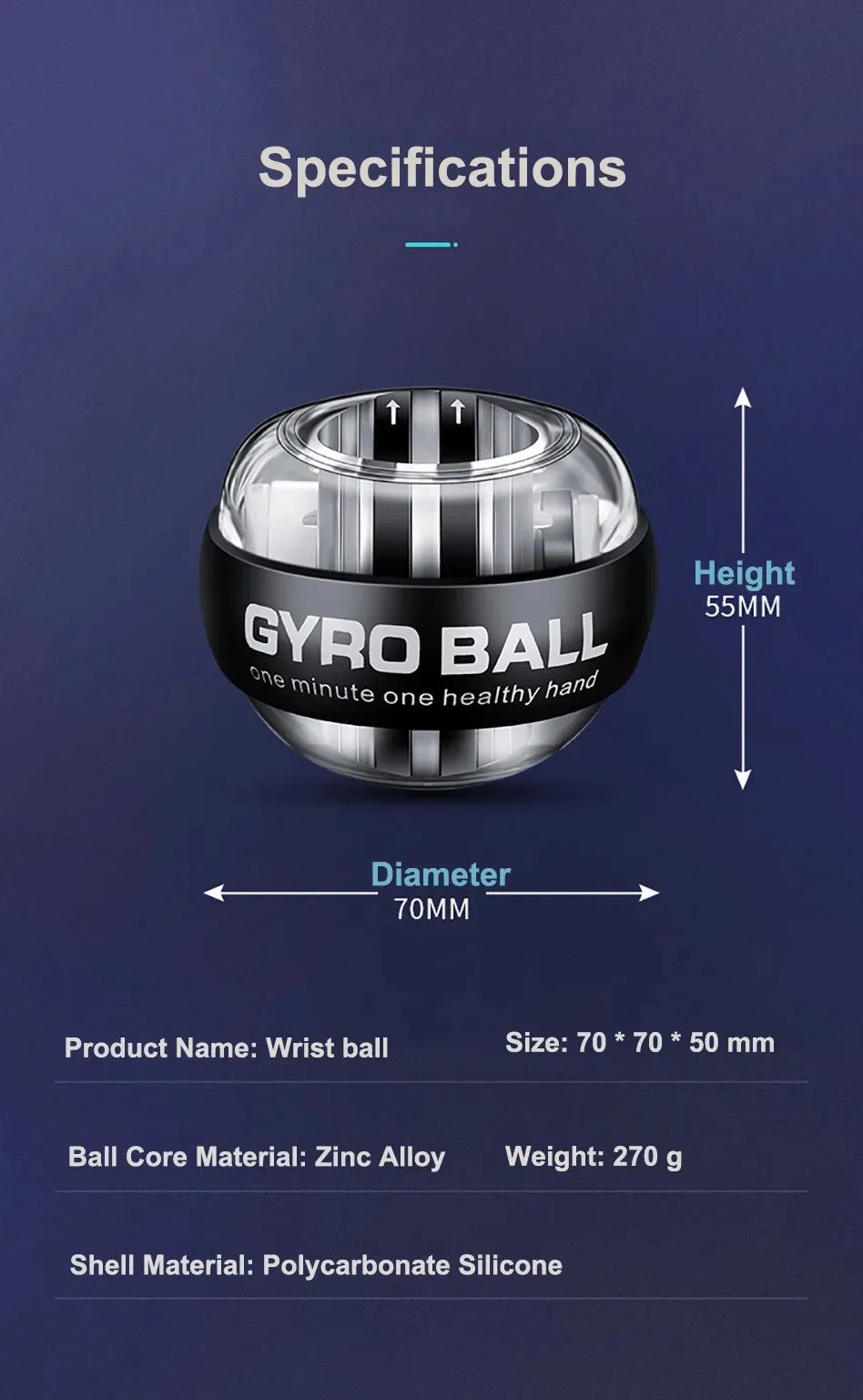 Wristball Glowing Gyroscope – Centrifugal Force Training for Wrist Muscle Relaxation & Arm Fitness