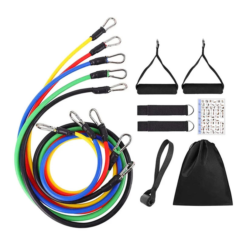 11-Piece Resistance Bands Set – Portable Fitness Equipment with Ankle Straps, Chest Expander, and Elastic Exercise Bands