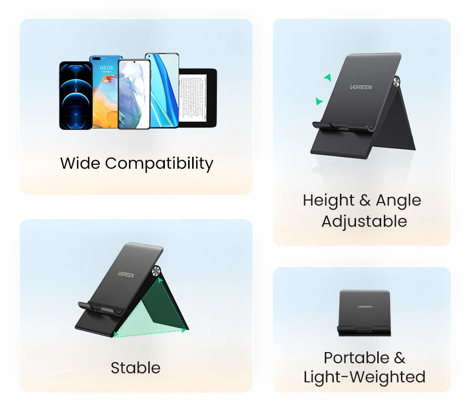 UGREEN Adjustable Foldable Phone Stand – Desk Holder for iPhone 16, 15, 14 Pro Max & Mobile Devices