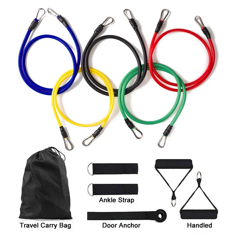 11-Piece Resistance Bands Set – Portable Fitness Equipment with Ankle Straps, Chest Expander, and Elastic Exercise Bands