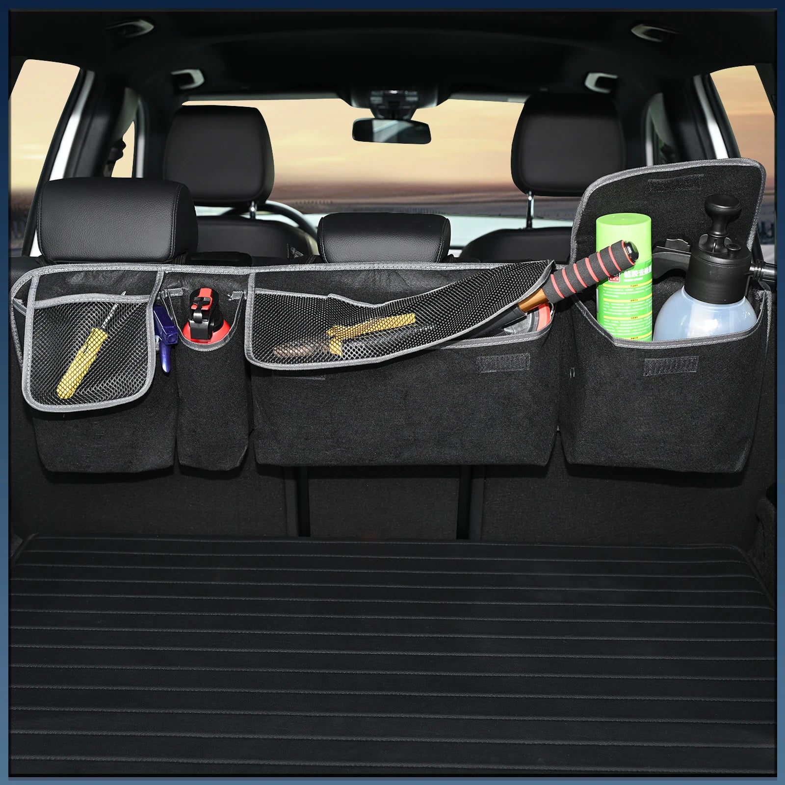 Universal Car Storage Bag – Backseat Organizer with Extra Mesh Net Pockets | Felt Hanging Car Accessories for Trucks & Cars